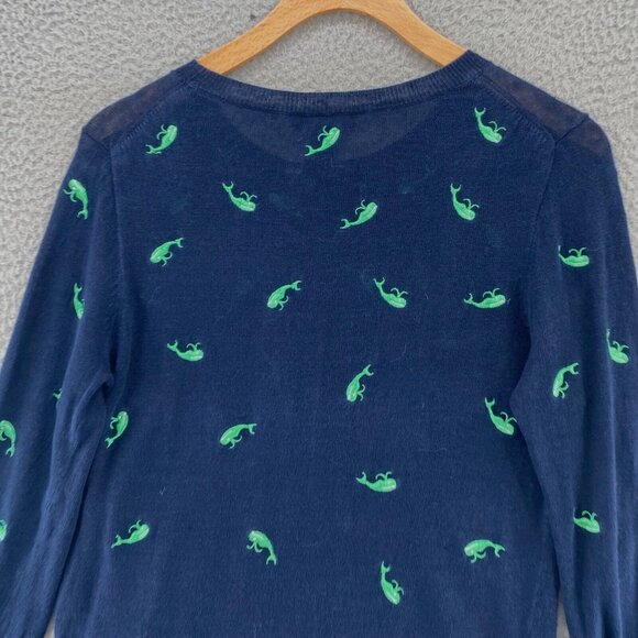 J Crew Sweater Womens Small Navy Whale Linen Embroidered 3/4 Sleeve Pullover - Picture 4 of 9